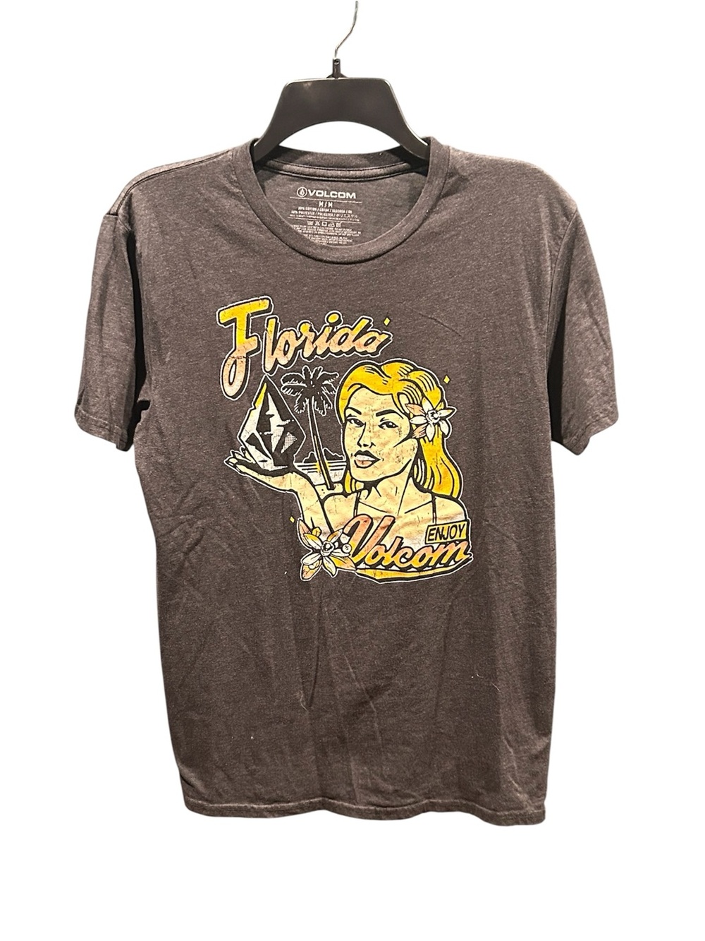 Volcom Men’s Charcoal Tee with Yellow Florida Graphic